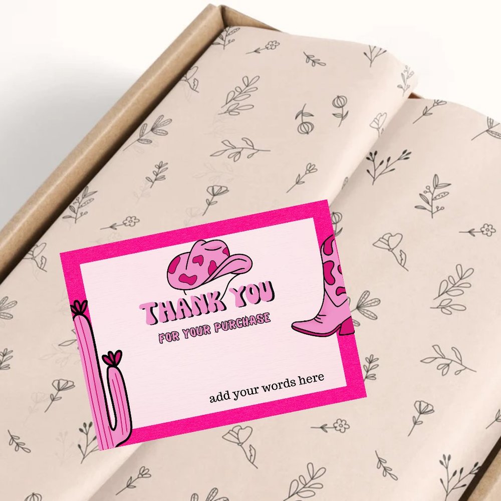 Thank You Card with Pink Funny Cowgirl 100 count